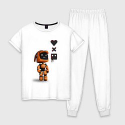 Пижама хлопковая женская Оранжевый робот с логотипом LDR, цвет: белый