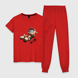 Пижама хлопковая женская Падающий робот с логотипом, цвет: красный