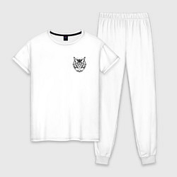 Пижама хлопковая женская Морда кота Мейн-куна, цвет: белый