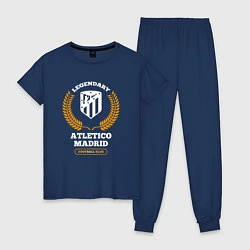 Пижама хлопковая женская Лого Atletico Madrid и надпись Legendary Football, цвет: тёмно-синий