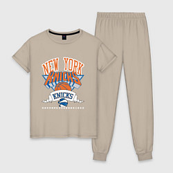 Пижама хлопковая женская NEW YORK KNIKS NBA, цвет: миндальный