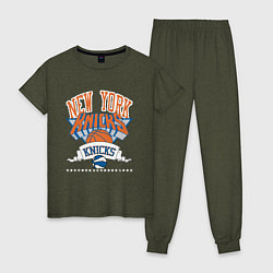 Пижама хлопковая женская NEW YORK KNIKS NBA, цвет: меланж-хаки