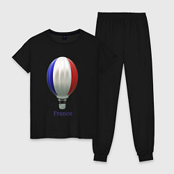 Пижама хлопковая женская 3d aerostat French flag, цвет: черный