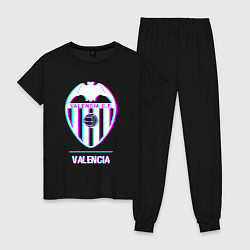 Пижама хлопковая женская Valencia FC в стиле Glitch, цвет: черный