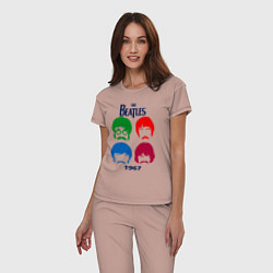 Пижама хлопковая женская The Beatles образы группы, цвет: пыльно-розовый — фото 2
