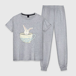Пижама хлопковая женская Кролик в чашке, цвет: меланж