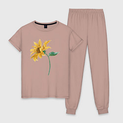 Пижама хлопковая женская Branch With a Sunflower Подсолнух, цвет: пыльно-розовый