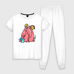 Пижама хлопковая женская Розовая слоника со слонятами, цвет: белый
