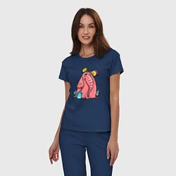 Пижама хлопковая женская Розовая слоника со слонятами, цвет: тёмно-синий — фото 2