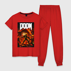 Пижама хлопковая женская Doom slayer - hell, цвет: красный