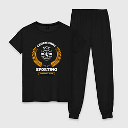 Пижама хлопковая женская Лого Sporting и надпись Legendary Football Club, цвет: черный