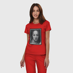Пижама хлопковая женская Женский портрет - оптическая иллюзия, цвет: красный — фото 2