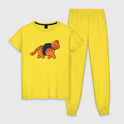 Пижама хлопковая женская Минималистичны котик из stray, цвет: желтый