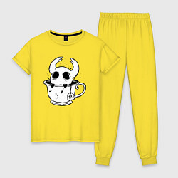 Пижама хлопковая женская Hollow Knight рыцарь в чашке, цвет: желтый