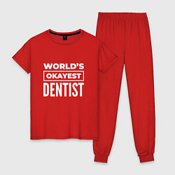 Пижама хлопковая женская Worlds okayest dentist, цвет: красный