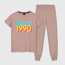 Пижама хлопковая женская Родился в 1990 году, цвет: пыльно-розовый