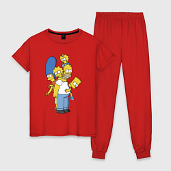 Пижама хлопковая женская Прикольная семейка Симпсонов, цвет: красный