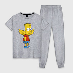 Пижама хлопковая женская Барт Симпсон - единорог, цвет: меланж