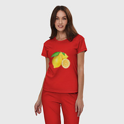 Пижама хлопковая женская Сочные лимоны, цвет: красный — фото 2