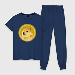 Пижама хлопковая женская Иронизирующая монета с Доге, цвет: тёмно-синий