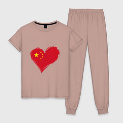 Пижама хлопковая женская Сердце - Китай, цвет: пыльно-розовый