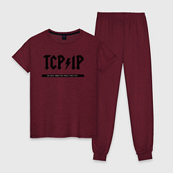 Пижама хлопковая женская TCPIP Connecting people since 1972, цвет: меланж-бордовый