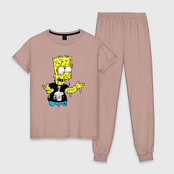 Пижама хлопковая женская Плавящийся Барт Симпсон - стилизация, цвет: пыльно-розовый