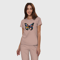 Пижама хлопковая женская Графичная бабочка, цвет: пыльно-розовый — фото 2