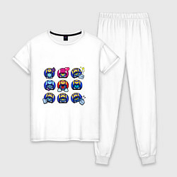 Пижама хлопковая женская Значки на Сту Пины Бравл Старс Stu, цвет: белый