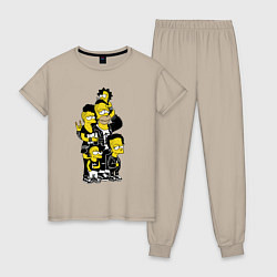Пижама хлопковая женская Simpsons not dead! Motto, цвет: миндальный