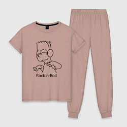 Пижама хлопковая женская Bart Simpson - Rock n Roll, цвет: пыльно-розовый