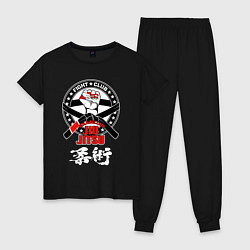 Пижама хлопковая женская Jiu-jitsu Brazilian fight club logo, цвет: черный