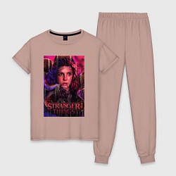 Пижама хлопковая женская Stranger Things eleven, цвет: пыльно-розовый