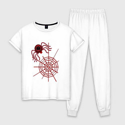 Пижама хлопковая женская Стилизованный под брошку паук на паутине, цвет: белый