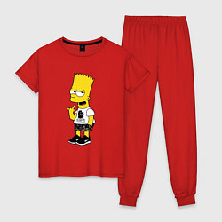 Пижама хлопковая женская Борзый Барт Симпсон - жест, цвет: красный
