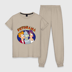 Пижама хлопковая женская Fry Bender Leela, цвет: миндальный