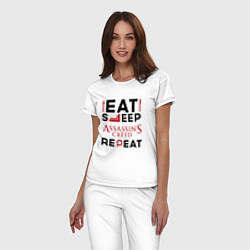 Пижама хлопковая женская Надпись: eat sleep Assassins Creed repeat, цвет: белый — фото 2