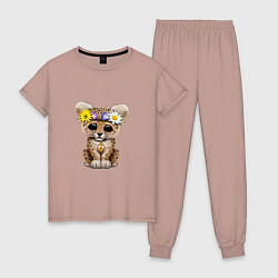 Пижама хлопковая женская Мир - Леопард, цвет: пыльно-розовый