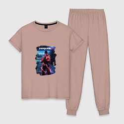 Пижама хлопковая женская Tekken 8 - Джин Казама, цвет: пыльно-розовый