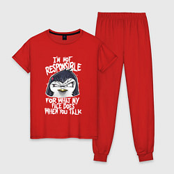 Пижама хлопковая женская Психованный пингвин, цвет: красный