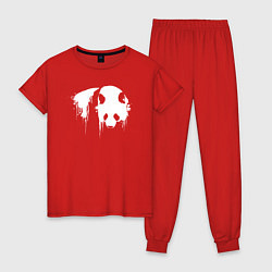 Пижама хлопковая женская Панда брызги белой краски, цвет: красный
