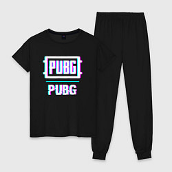 Пижама хлопковая женская PUBG в стиле glitch и баги графики, цвет: черный