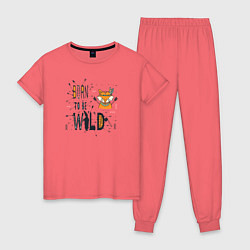 Пижама хлопковая женская Рожденные дикими, цвет: коралловый