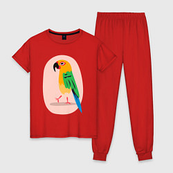 Пижама хлопковая женская Пoпугaй, цвет: красный