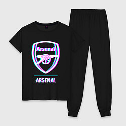 Пижама хлопковая женская Arsenal FC в стиле glitch, цвет: черный