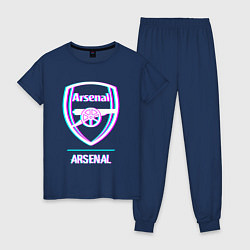 Пижама хлопковая женская Arsenal FC в стиле glitch, цвет: тёмно-синий