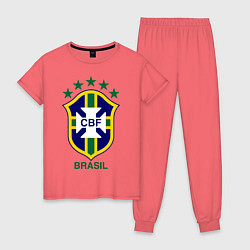 Пижама хлопковая женская Brasil CBF, цвет: коралловый