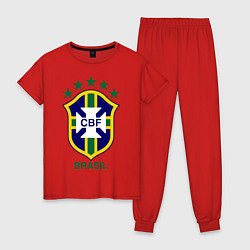 Пижама хлопковая женская Brasil CBF, цвет: красный