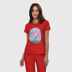 Пижама хлопковая женская Фламинго, цвет: красный — фото 2
