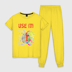 Пижама хлопковая женская Используй мозг! Думай головой!, цвет: желтый
